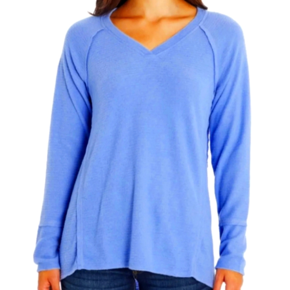 WILDFOX Haley sweater brushed waffle long sleeve peacock NWT size XL v neck pul